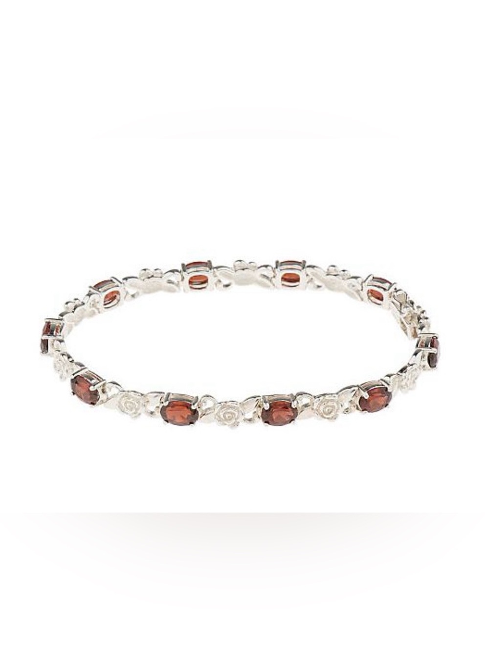 Sterling Silver Garnet Bracelet with flower design